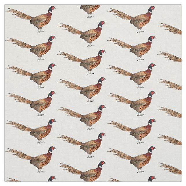 Ring-necked pheasant bird cartoon illustration  fabric (Swatch)