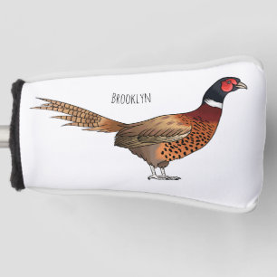Ring-necked pheasant bird cartoon illustration golf head cover
