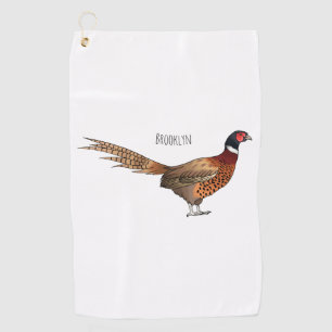 Ring-necked pheasant bird cartoon illustration golf towel