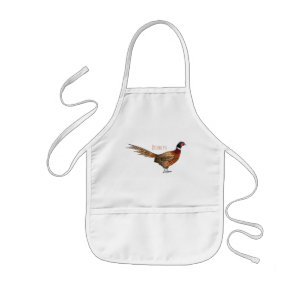 Ring-necked pheasant bird cartoon illustration kids apron