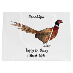 Ring-necked pheasant bird cartoon illustration large gift bag