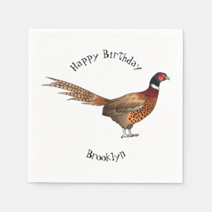 Ring-necked pheasant bird cartoon illustration  napkin