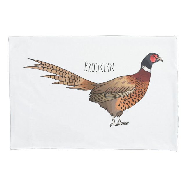 Ring-necked pheasant bird cartoon illustration  pillowcase (Front)