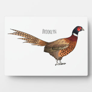 Ring-necked pheasant bird cartoon illustration plaque