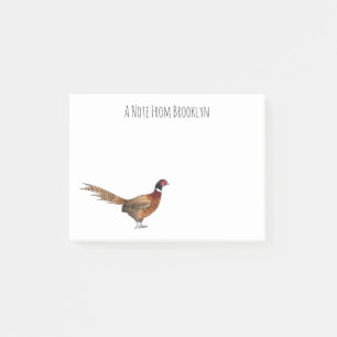 Ring-necked pheasant bird cartoon illustration  post-it notes