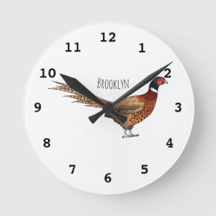Ring-necked pheasant bird cartoon illustration  round clock