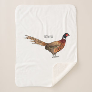 Ring-necked pheasant bird cartoon illustration sherpa blanket