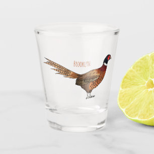 Ring-necked pheasant bird cartoon illustration  shot glass