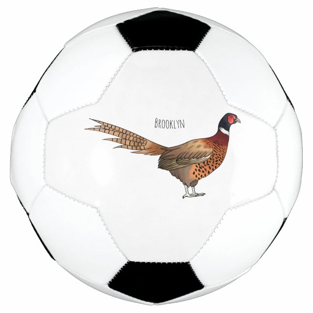 Ring-necked pheasant bird cartoon illustration  soccer ball (Front)
