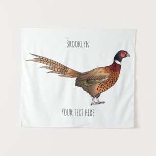 Ring-necked pheasant bird cartoon illustration tapestry