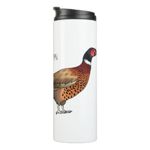 Ring-necked pheasant bird cartoon illustration  thermal tumbler