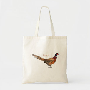 Ring-necked pheasant bird cartoon illustration  tote bag