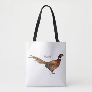 Ring-necked pheasant bird cartoon illustration tote bag