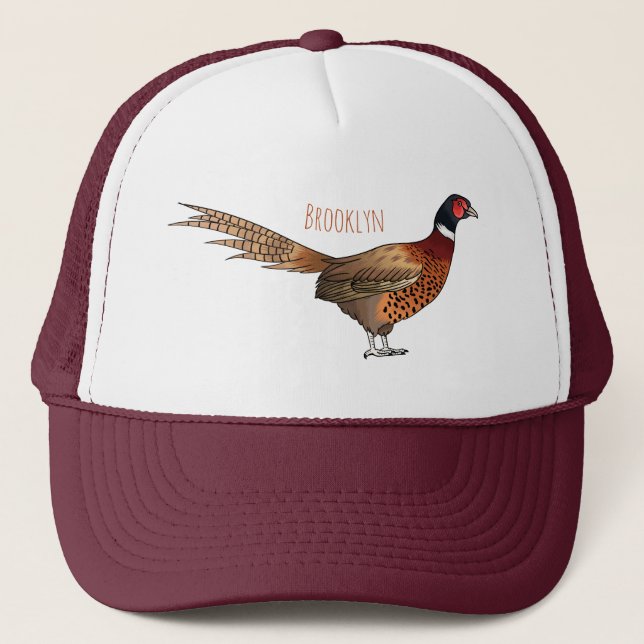 Ring-necked pheasant bird cartoon illustration  trucker hat (Front)