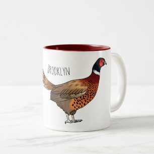 Ring-necked pheasant bird cartoon illustration Two-Tone coffee mug