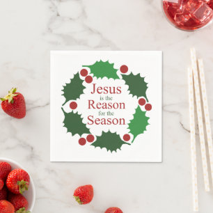 Ring of Holly Jesus Reason for Season Christmas Napkin