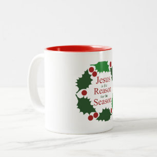 Ring of Holly Jesus Reason for Season Holiday  Two-Tone Coffee Mug