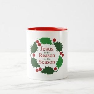 Ring of Holly Jesus Reason for Season Holiday  Two-Tone Coffee Mug