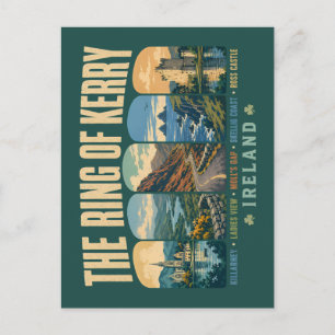 Ring of Kerry Ireland Landmarks Illustration Retro Postcard
