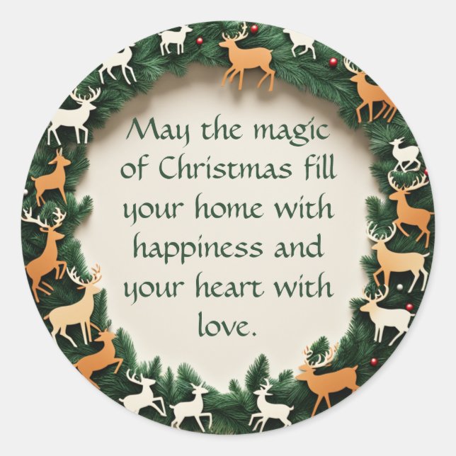 Ring of Reindeer Classic Round Sticker (Front)