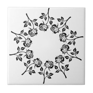 Ring of Roses Black and White Minimal Ceramic Tile