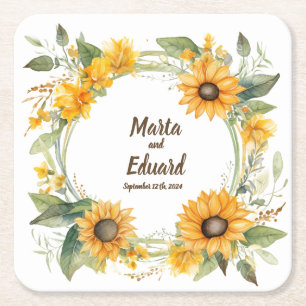 Ring of Sunflowers: Personalized Wedding Coaster