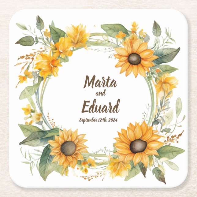 Ring of Sunflowers: Personalized Wedding Coaster (Front)