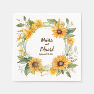 Ring of Sunflowers: Personalized Wedding Napkins