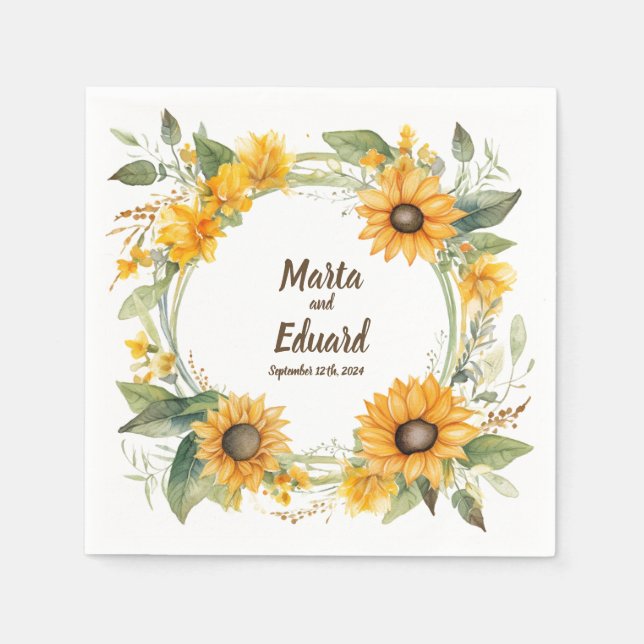 Ring of Sunflowers: Personalized Wedding Napkins (Front)