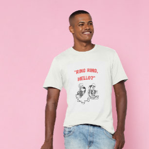 "Ring ring, hello?" 2 Handdrawn Skeletons Calling T-Shirt