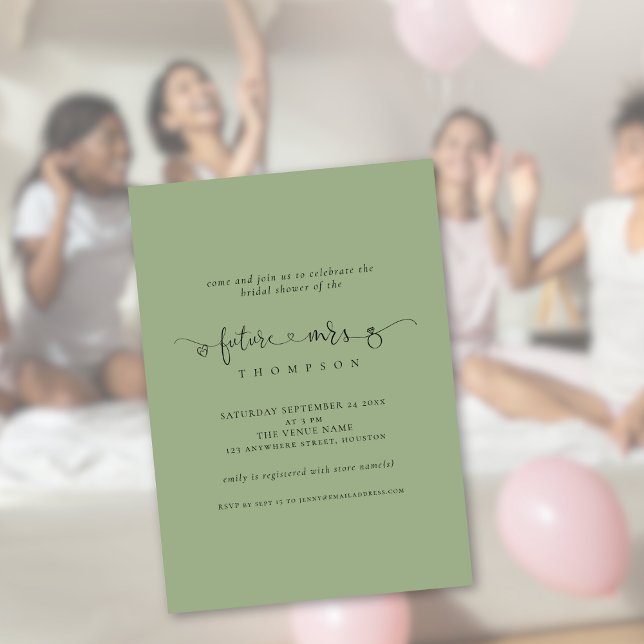 Ring Script Future Mrs Bridal Sage Bridal Shower Invitation (Available digitally or printed)