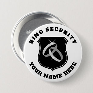 Ring security button with name of ring bearer