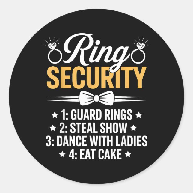 Ring Security Wedding Party Funny Ring Bearer 2 Classic Round Sticker (Front)