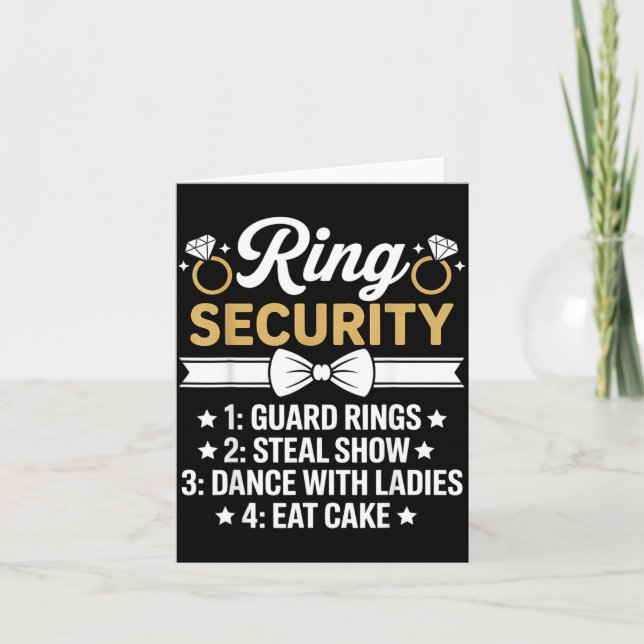 Ring Security Wedding Party Funny Ring Bearer 3 Card (Front)