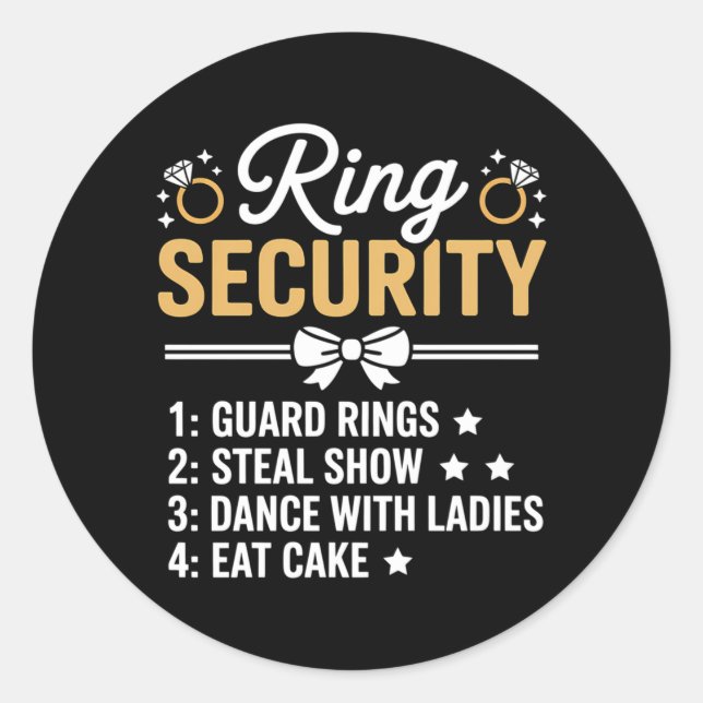 Ring Security Wedding Party Funny Ring Bearer Classic Round Sticker (Front)