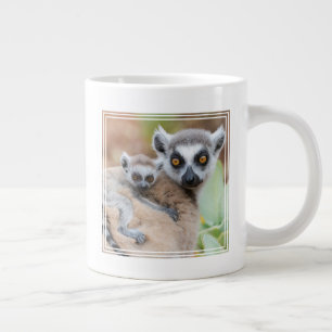 Ring-Tailed Lemur Baby on its Mother's Back Large Coffee Mug