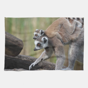 Ring-Tailed Lemur Mother And Baby Tea Towel