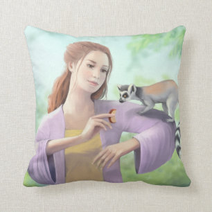 Ring-tailed Lemur with Girl Art Cushion