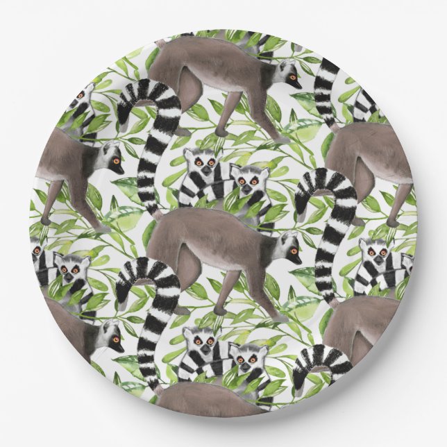 Ring-Tailed Lemurs of Madagascar in the Jungle Paper Plate (Front)