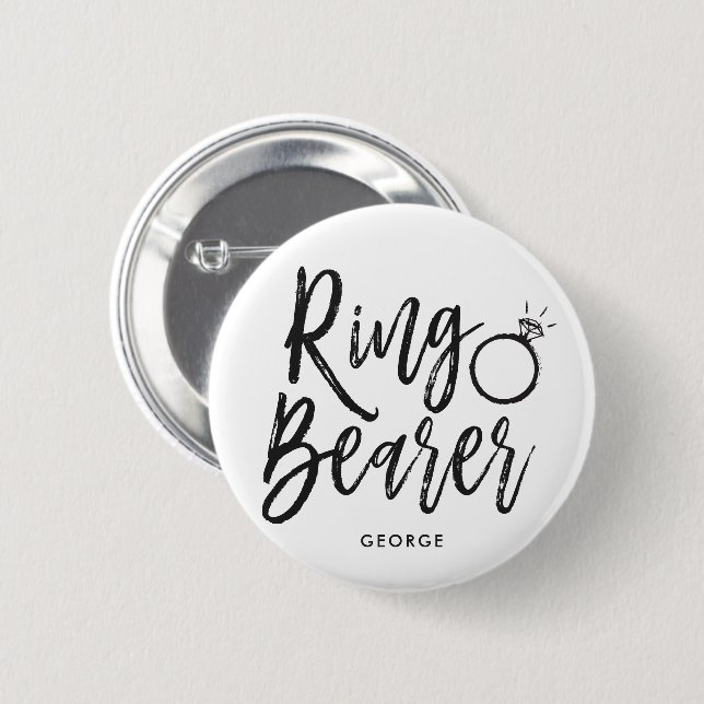 Ringbearer | Script Style Custom Wedding 6 Cm Round Badge (Front & Back)