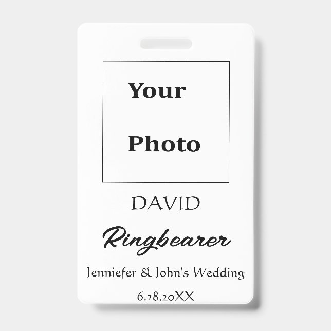 Ringbearer Simple Minimal Custom Name Wedding  ID Badge (Front)