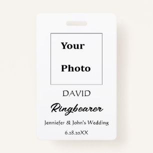 Ringbearer Simple Minimal Custom Name Wedding  ID Badge