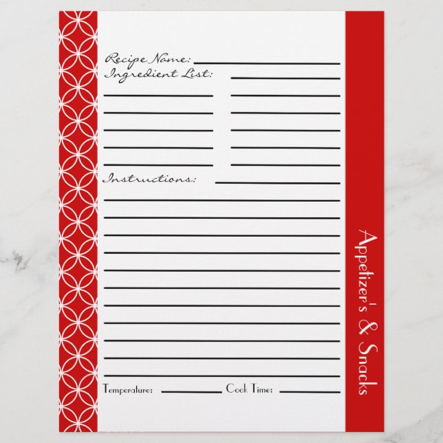 Ringed Diamonds Recipe Inserts - Red White (Front)