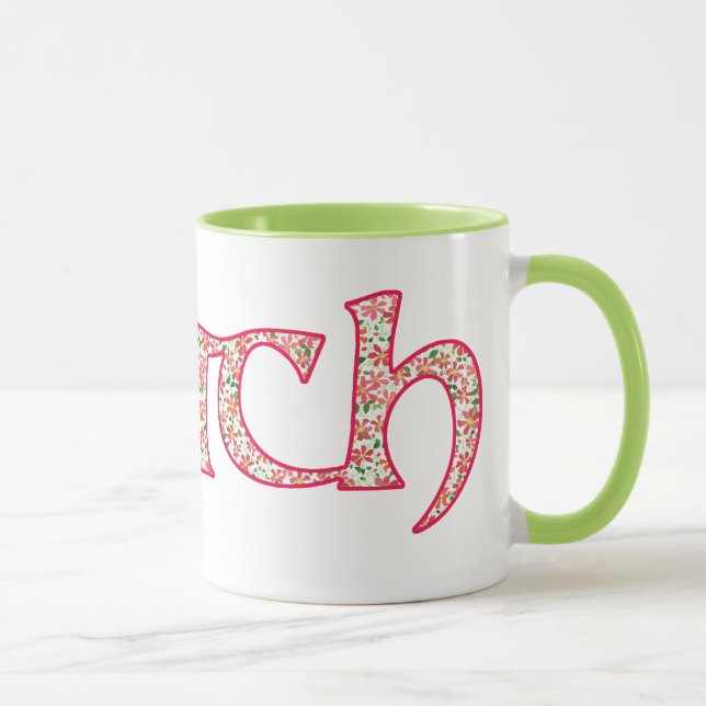 Ringer Coffee Mug, Welsh Cwtch with Floral Pattern Mug (Right)