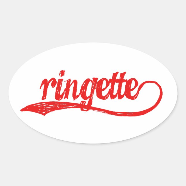 Ringette Oval Stickers - Red cursive (Front)