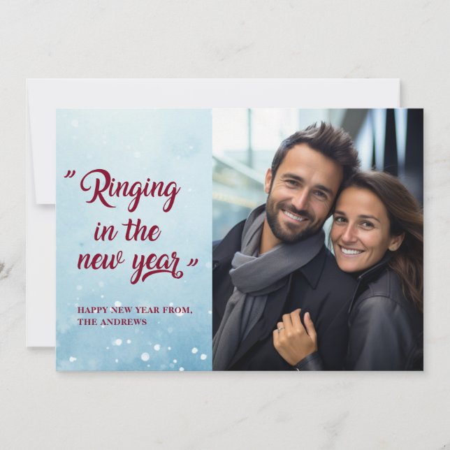 "Ringing in the New Year!" Engagement Photo Holiday Card (Front)