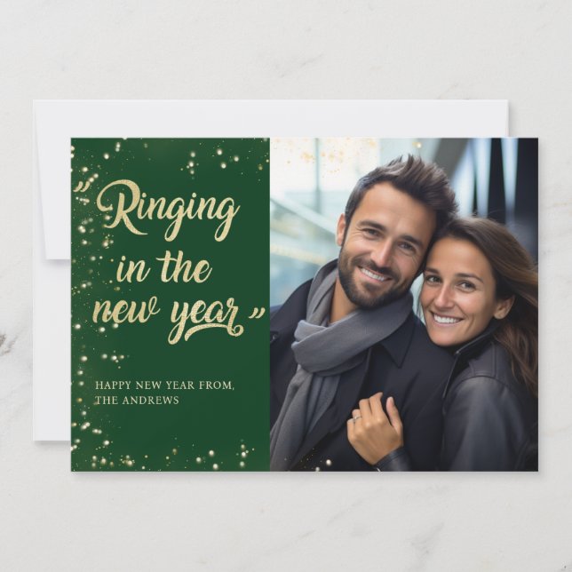 "Ringing in the New Year!" Engagement Photo Holiday Card (Front)