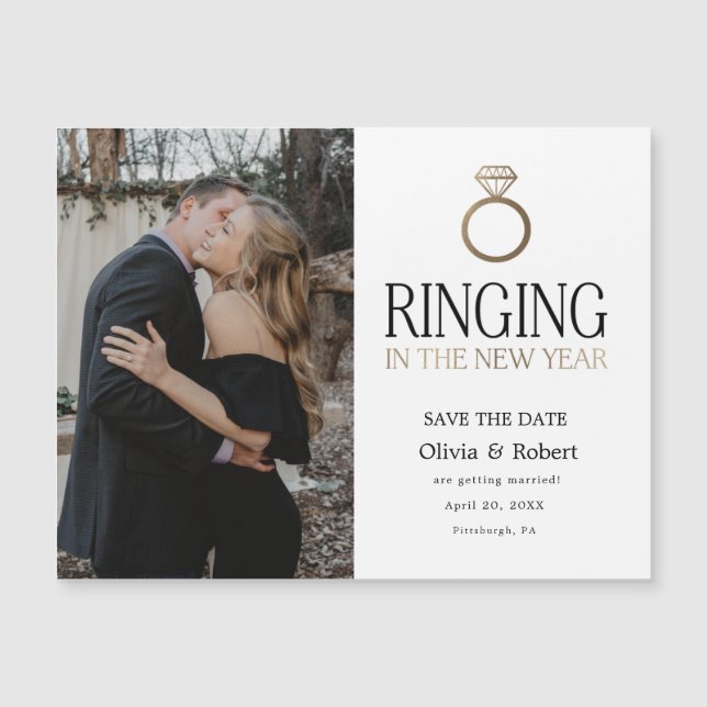 Ringing in the New Year Save the Date Photo Magnet (Front)