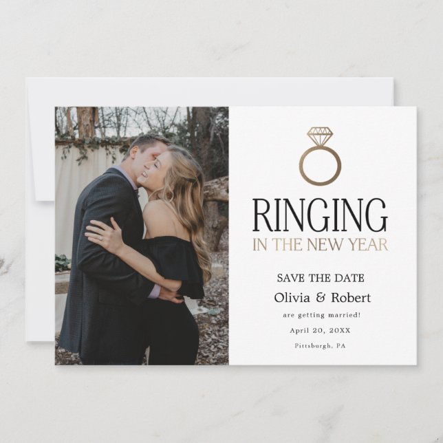 Ringing in the New Year Save the Date with Photo Invitation (Front)