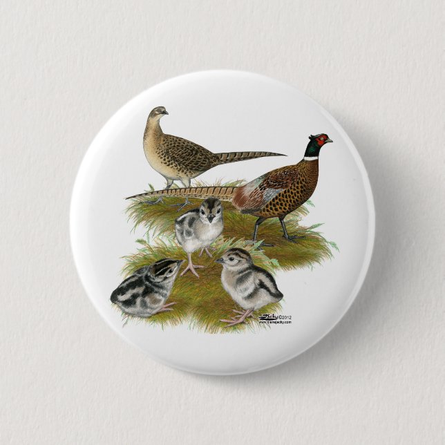 Ringneck Pheasant Family 6 Cm Round Badge (Front)